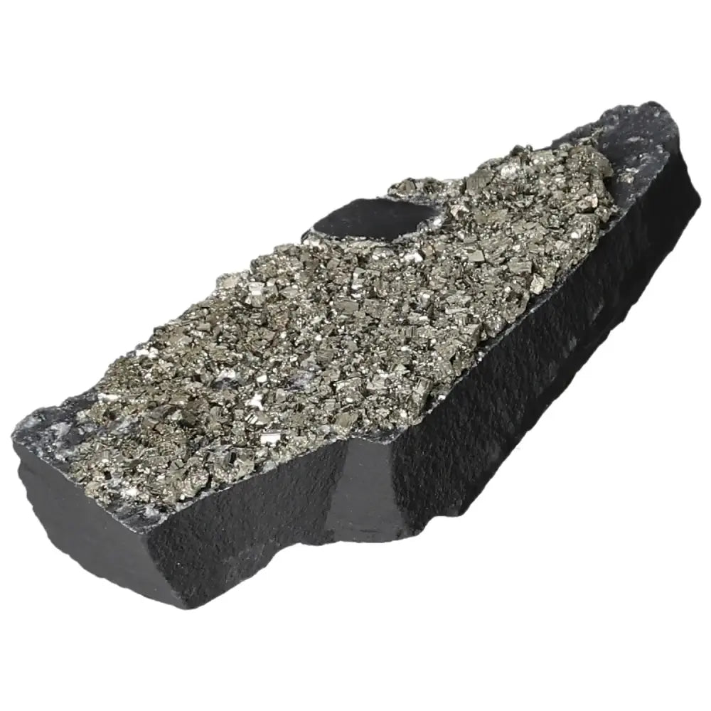 Pyrite with basalt crystal showcasing golden pyrite atop dark basalt base, ideal for crystal enthusiasts and collectors.
