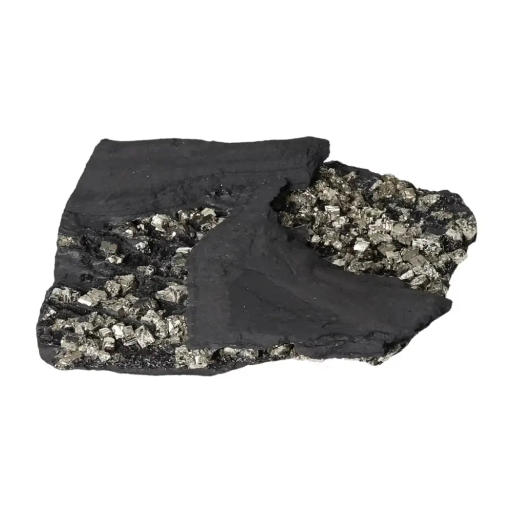 Pyrite with Basalt gemstone by Sylvia Crystals, showcasing a blend of golden pyrite and dark basalt for personal growth and elegance.