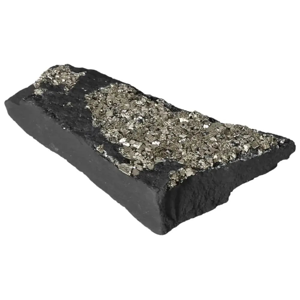 Pyrite with Basalt crystal slab, enhancing personal growth and creativity, from Sylvia Crystals. Premium handpicked mineral pair.
