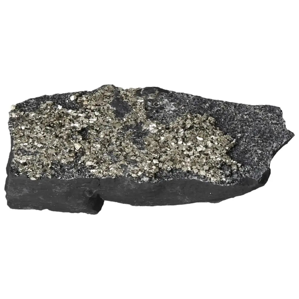 Pyrite with basalt crystal display, showcasing unique synergy and empowering attributes from Sylvia Crystals.