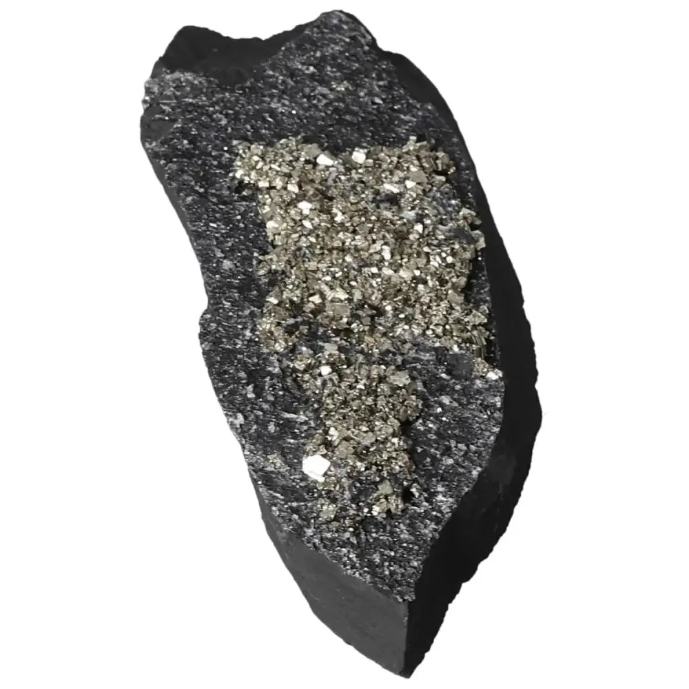 Exquisite Pyrite with Basalt crystal from Sylvia Crystals, symbolizing luxury, transformation, and empowerment in gemstone form.