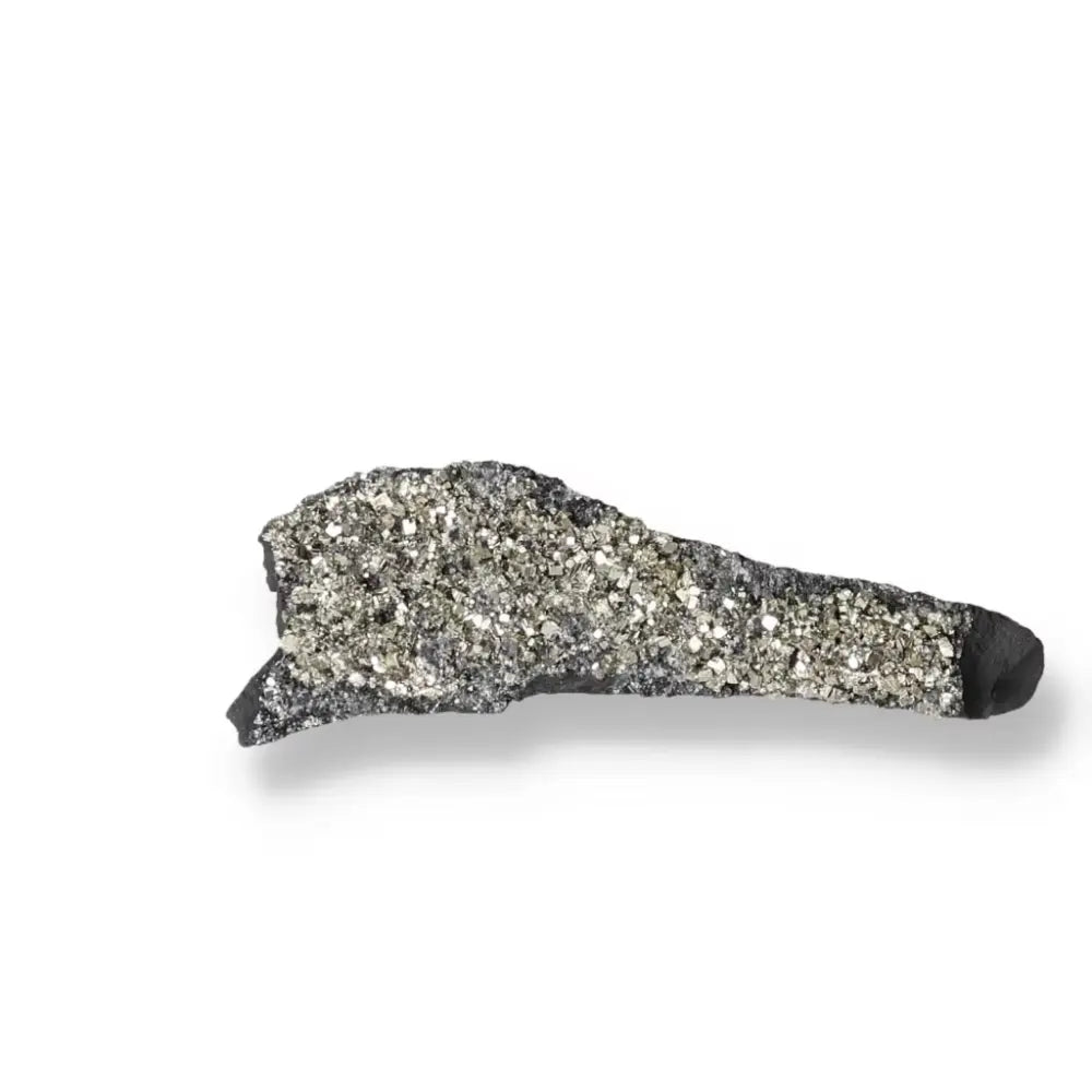 Premium Pyrite With Basalt crystal from Sylvia Crystals, displaying a sparkling surface and elegant, spiritual appeal.