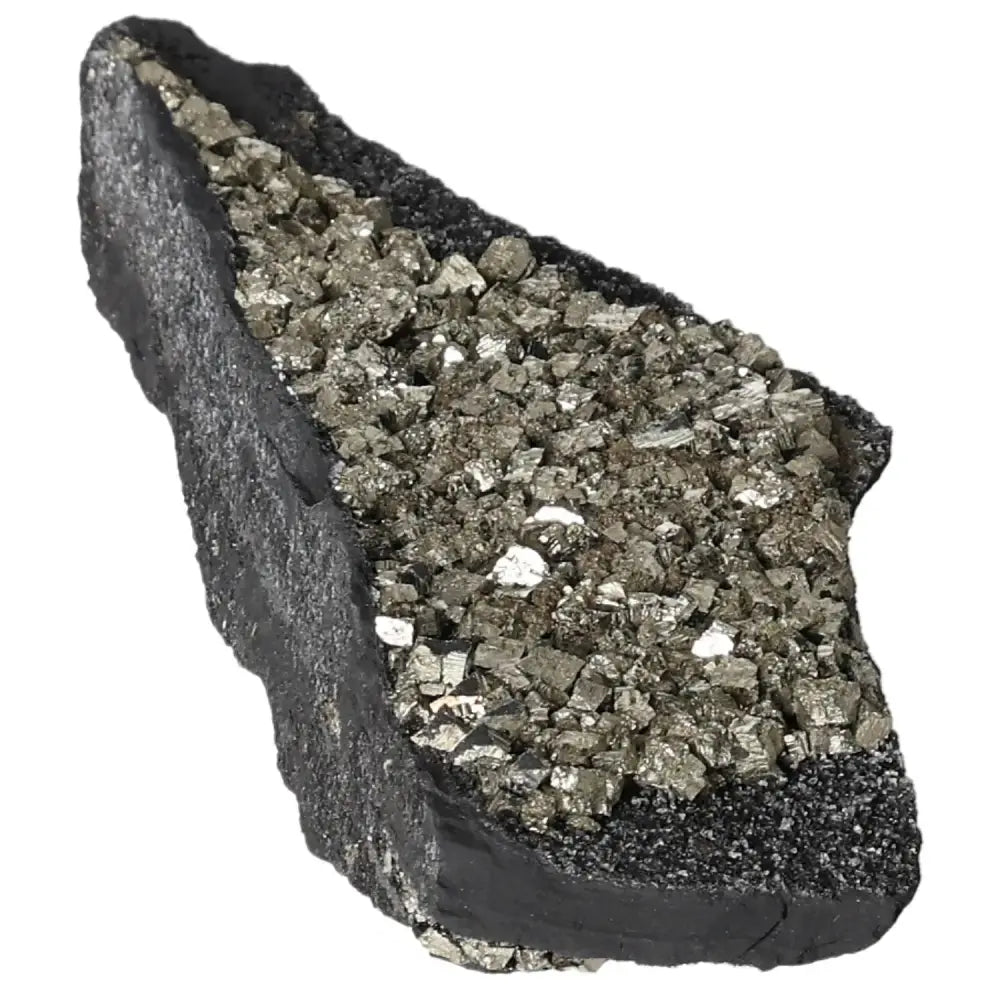 Exquisite Pyrite with Basalt from Sylvia Crystals, showcasing transformative and grounding qualities for mental acuity and prosperity.