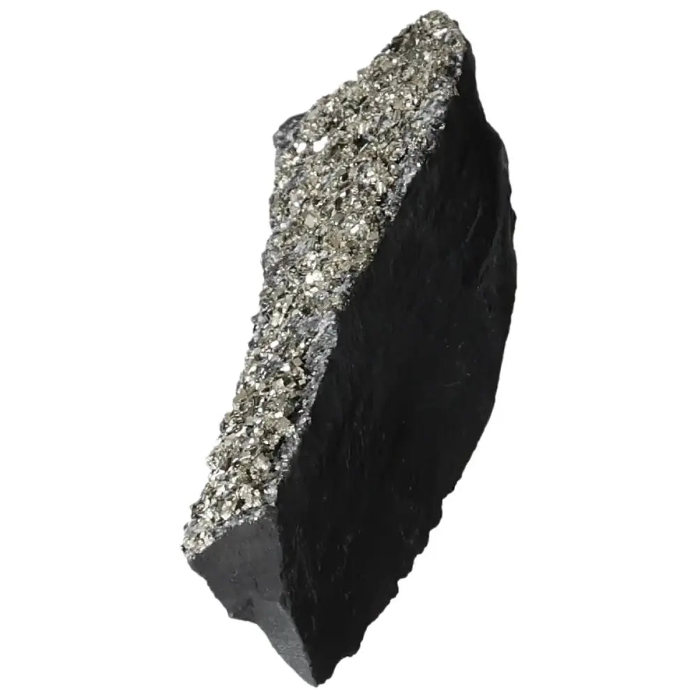 Elegant Pyrite with Basalt crystal from Sylvia Crystals, blending radiant pyrite energy with grounding basalt essence.