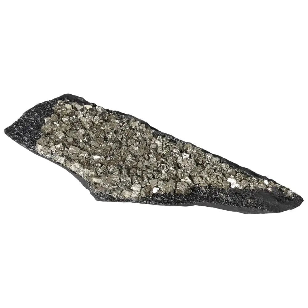Pyrite with Basalt stone from Sylvia Crystals, enhancing mental acuity and prosperity. Premium, handpicked mineral combination.
