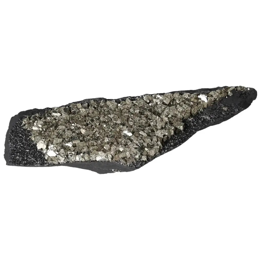 Pyrite With Basalt crystal from Sylvia Crystals, showcasing unique combination for mental acuity and prosperity.