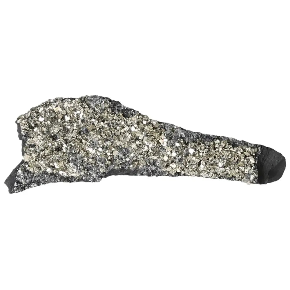 Premium Pyrite with Basalt crystal from Sylvia Crystals, showcasing a blend of radiant energy and grounding elegance.