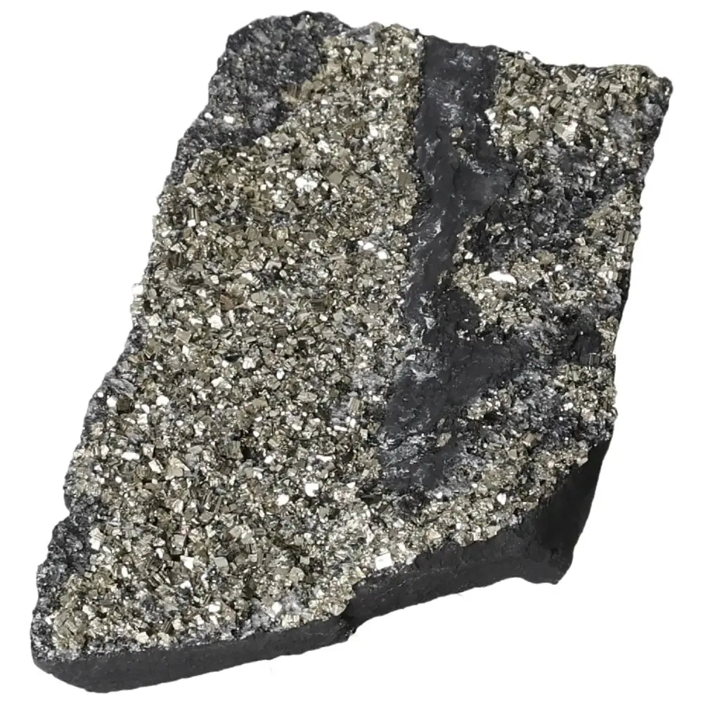 Sparkling Pyrite on Basalt stone from Sylvia Crystals, inspiring personal growth and self-reliance through quality craftsmanship.