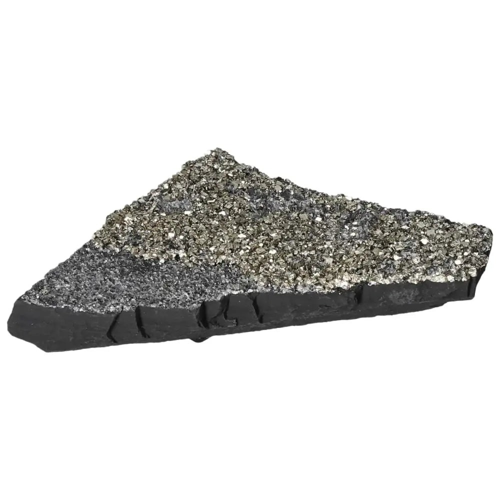 "Pyrite With Basalt crystal showcasing glistening golden hues, promoting confidence, available at Sylvia Crystals, perfect for personal growth."