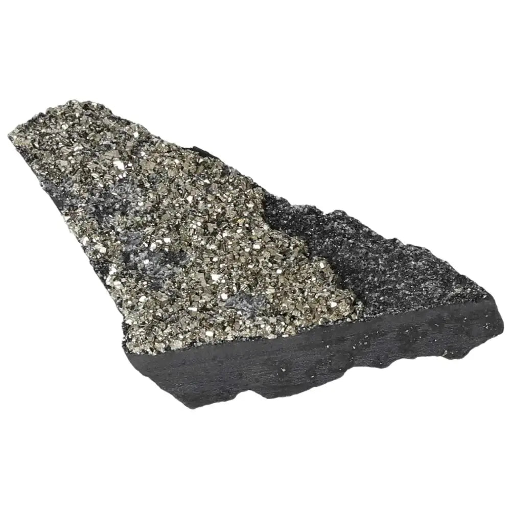 Shimmering Pyrite with Basalt crystal for personal growth and confidence, from Sylvia Crystals collection.