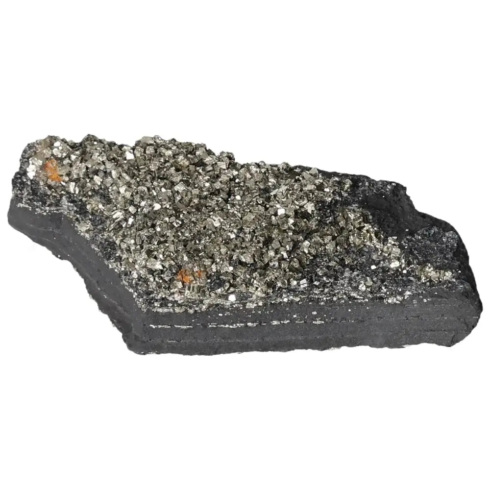 Sparkling Pyrite With Basalt stone, enhancing personal transformation and empowerment from Sylvia Crystals. Luxury mineral duo.