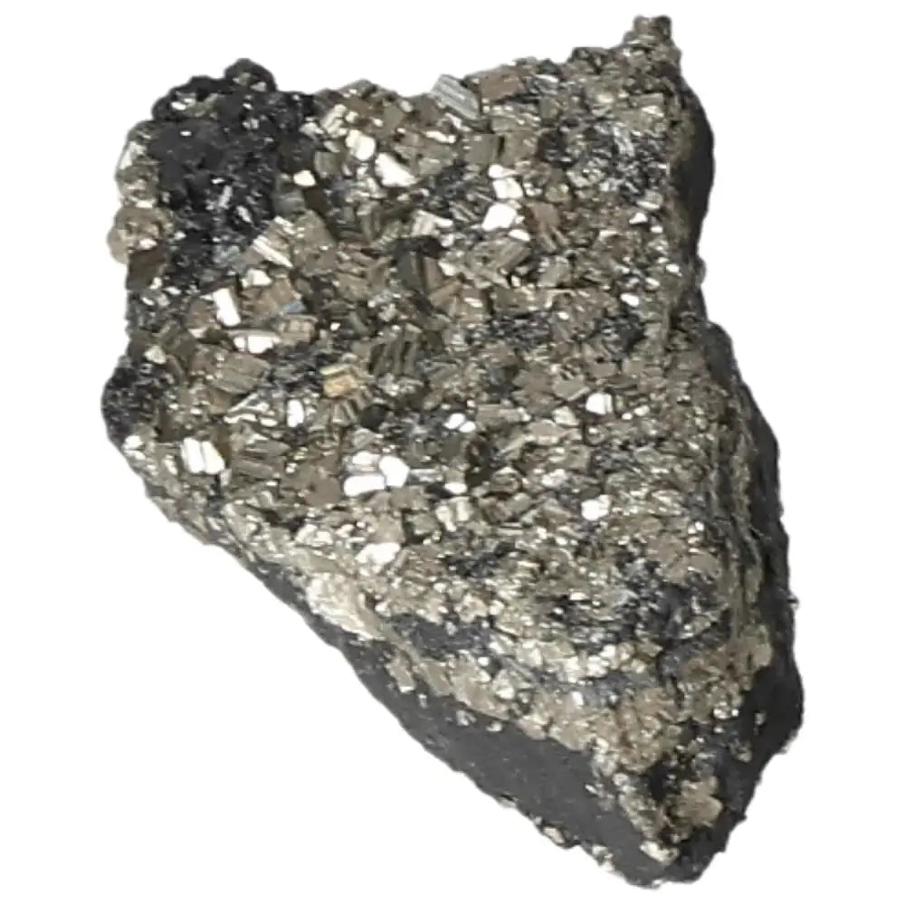 Pyrite with Basalt crystal from Sylvia Crystals, showcasing metallic luster and transformative energy for abundance and courage.