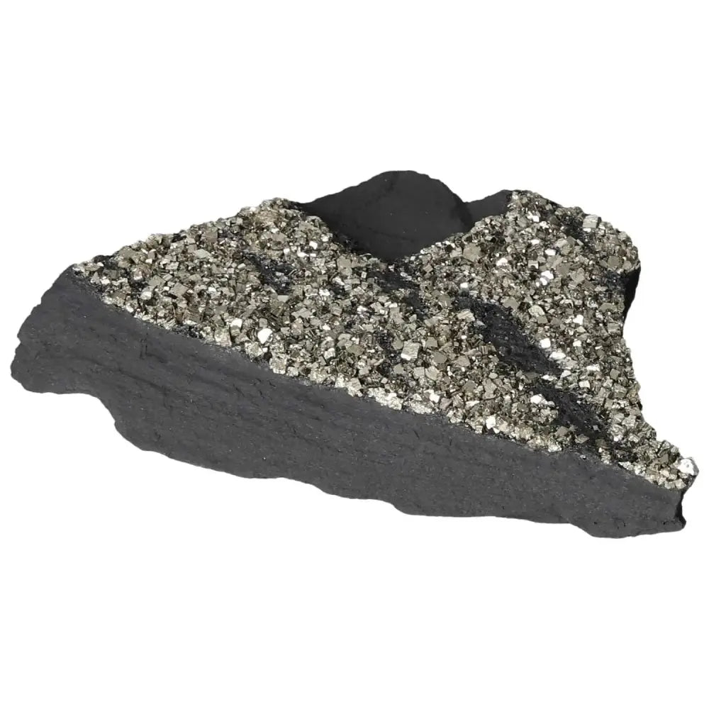 Pyrite with Basalt crystal, enhancing creativity and independence, ideal for mental growth and overcoming fears, from Sylvia Crystals.