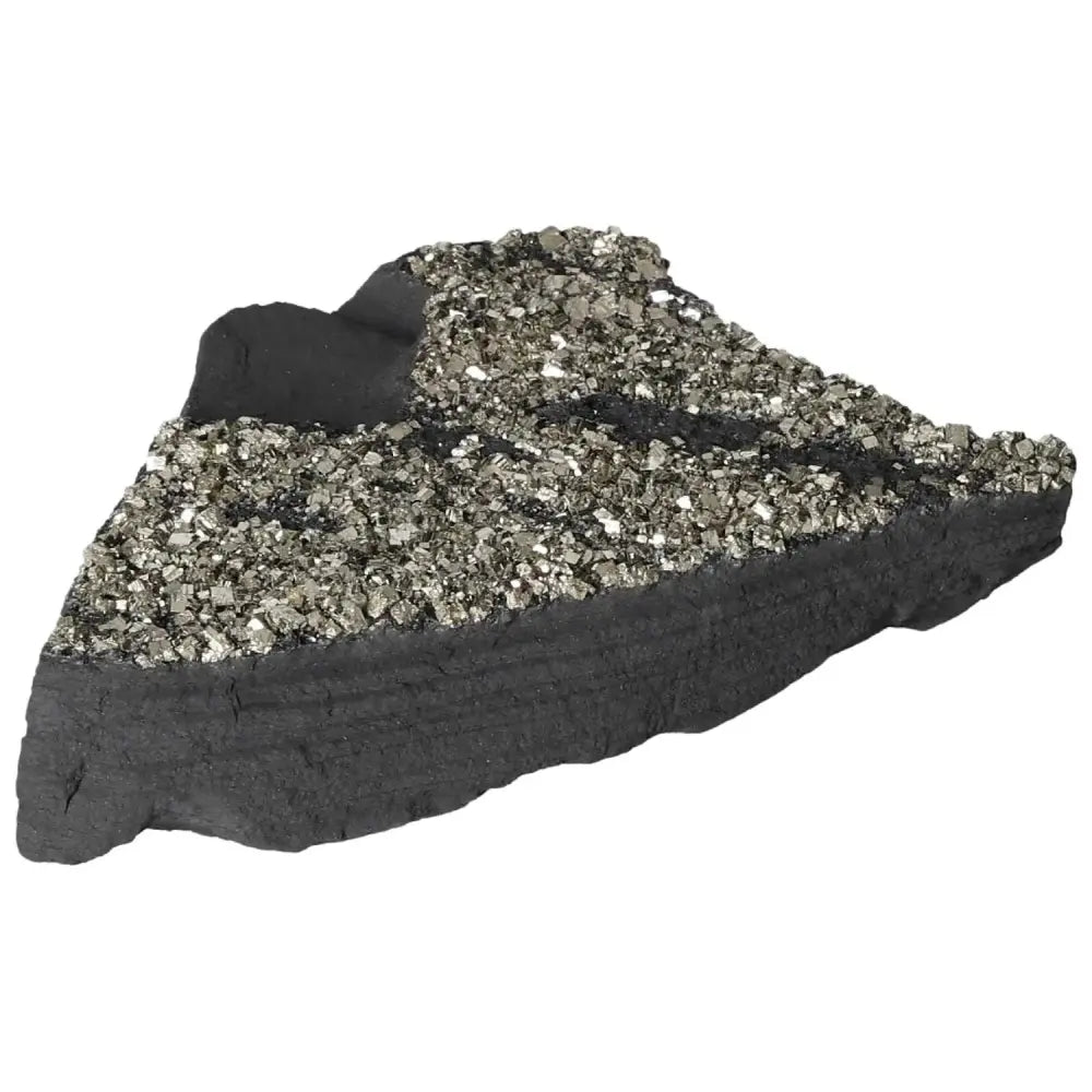 Pyrite with Basalt stone, Sylvia Crystals product, known for enhancing creativity and independence; premium mineral combination.