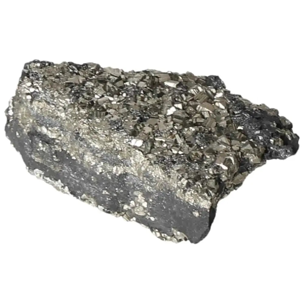 Pyrite with Basalt crystal, symbolizing wealth and courage, from Sylvia Crystals.