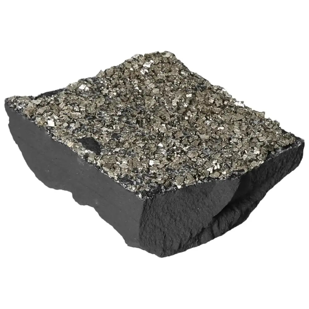 Pyrite with basalt mineral, selected by Sylvia Crystals, offering mental clarity and abundance, ideal for entrepreneurs and creatives.