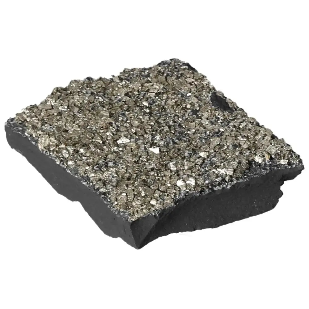 Pyrite with Basalt mineral slab from Sylvia Crystals, promoting clarity and abundance for creatives and entrepreneurs.