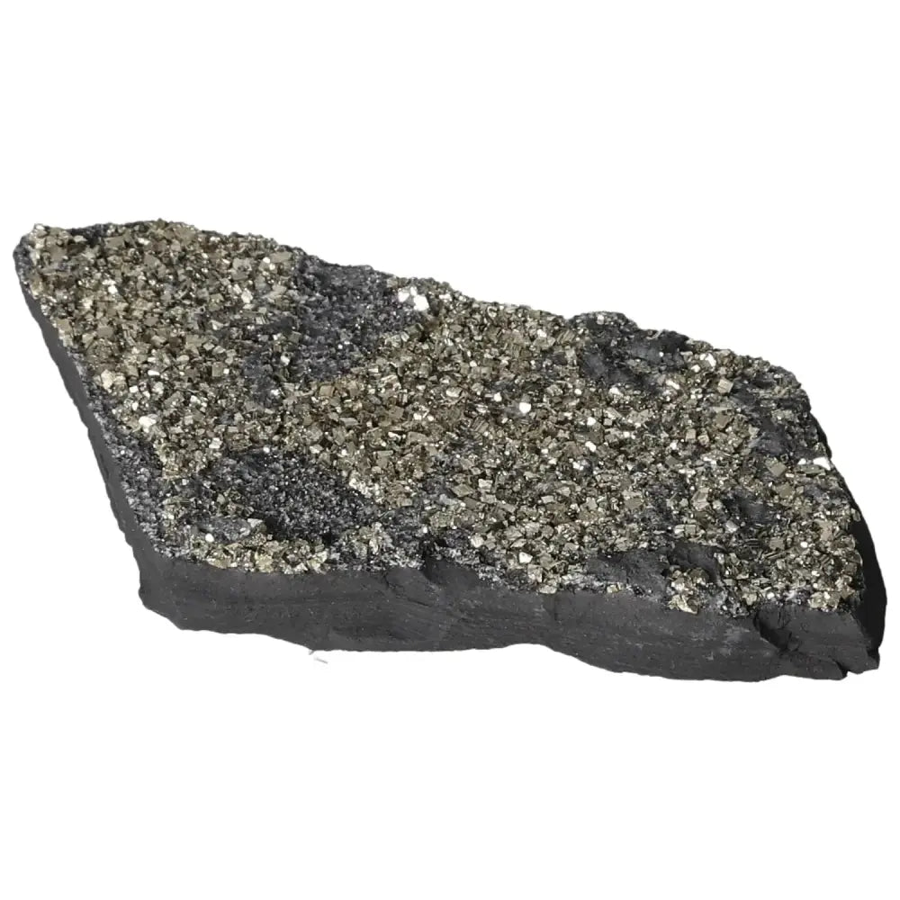 Pyrite With Basalt crystal from Sylvia Crystals, showcasing the synergy of Pyrite and Basalt for personal development and independence.