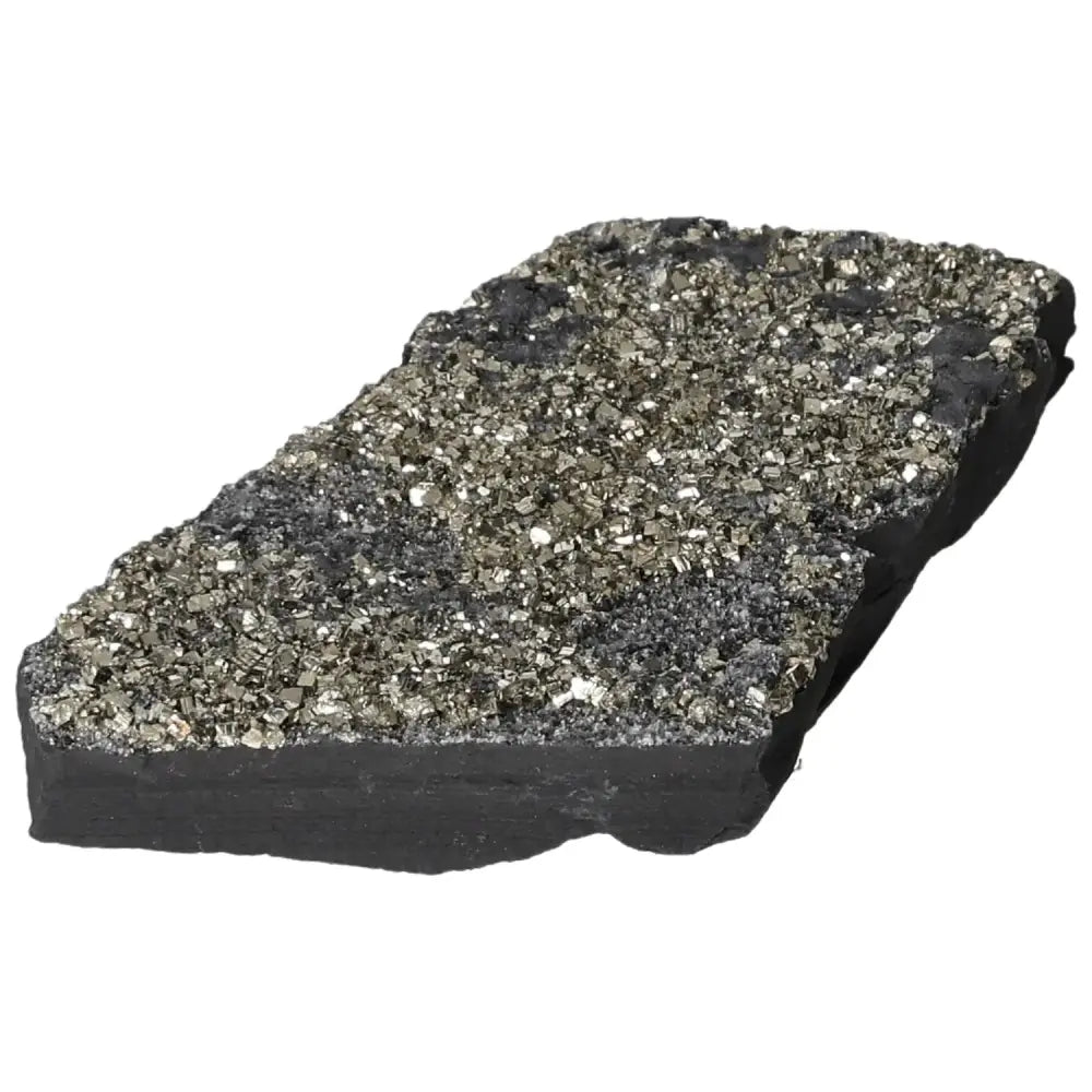 Pyrite with Basalt crystal from Sylvia Crystals, showcasing sparkling gold hues of Pyrite against dark Basalt for grounding energy.