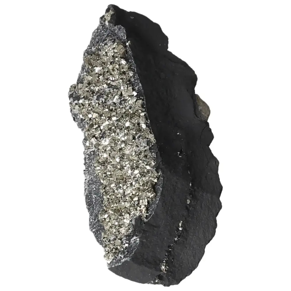 Pyrite with Basalt stone, premium Sylvia Crystals product, enhances spiritual and material harmony, boosting mental independence.