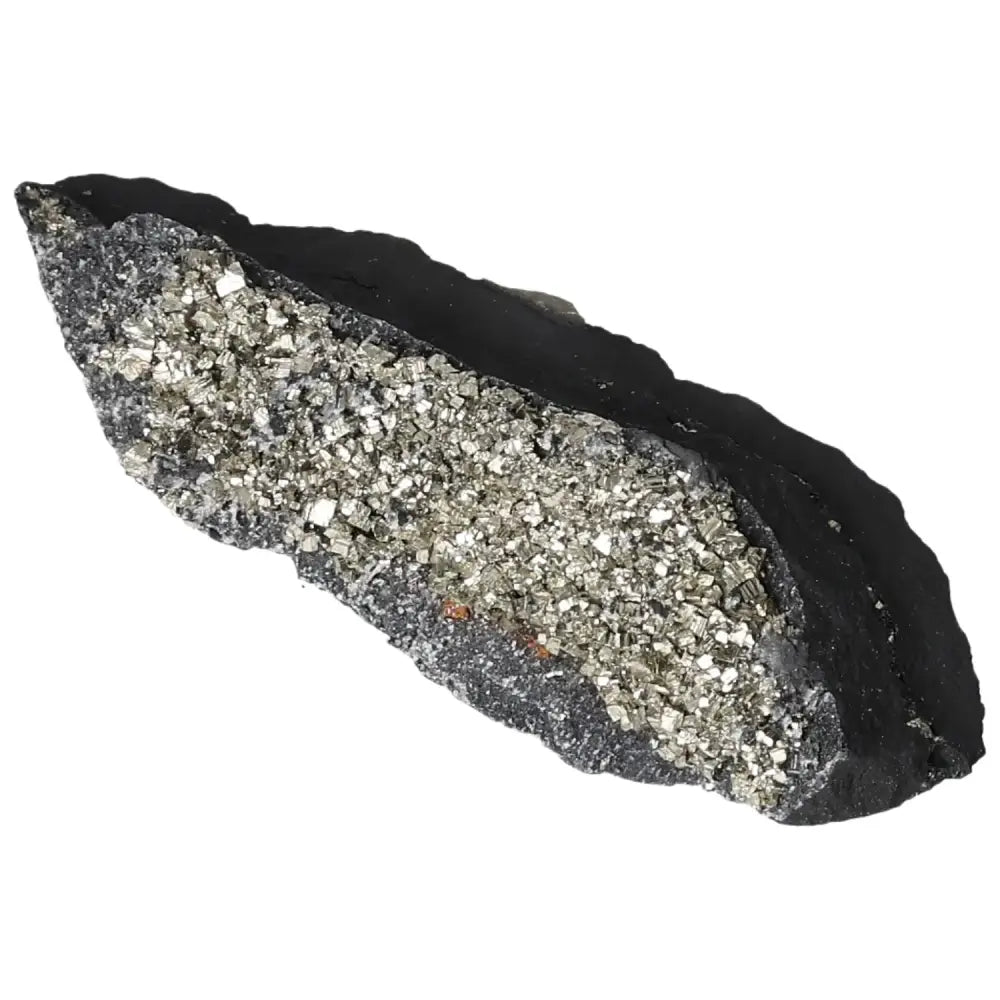 Pyrite with basalt stone, premium blend from Sylvia Crystals showcasing luxury and spirituality, enhancing mental and material independence.