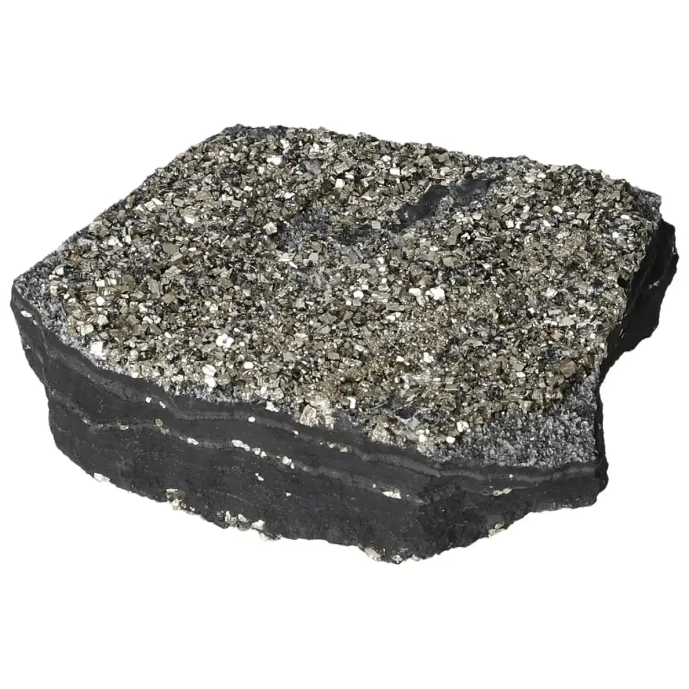 Pyrite With Basalt crystal from Sylvia Crystals, showcasing sparkling Pyrite on grounding Basalt. Ideal for inspiration and success.