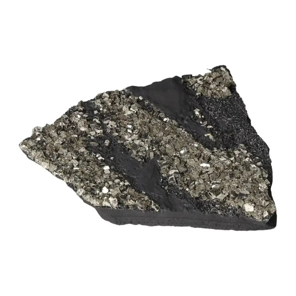Sylvia Crystals' Pyrite With Basalt gemstone showcasing metallic shimmer for transformation and growth