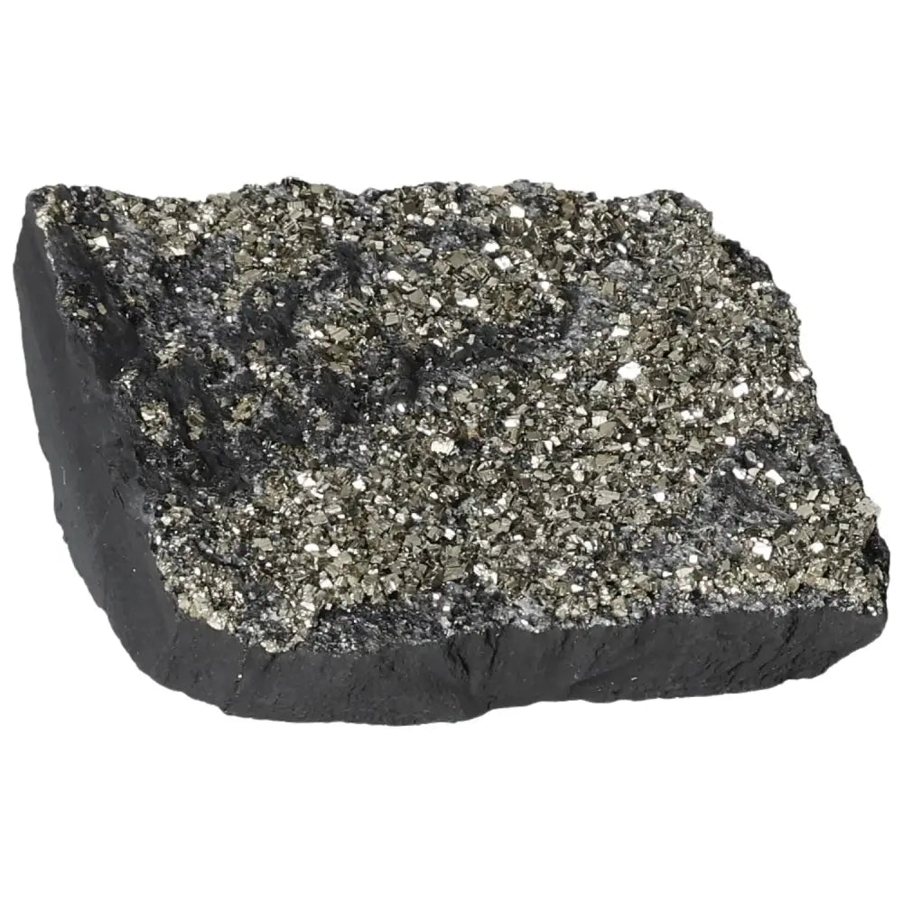 Pyrite with basalt crystal from Sylvia Crystals, showcasing a blend of grounding basalt and vibrant pyrite for transformation and growth.