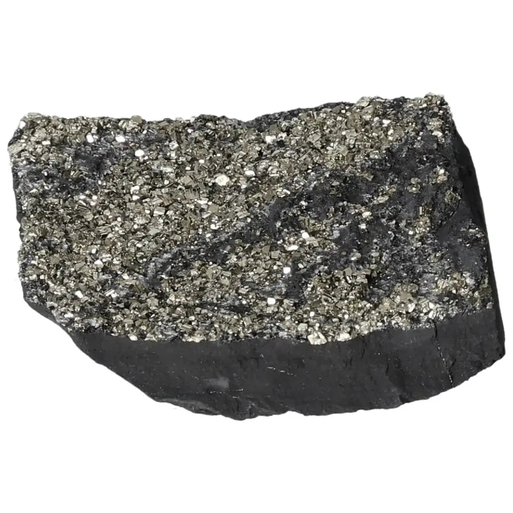 Pyrite with basalt crystal specimen showcasing shimmering metallic luster, symbolizing transformation and growth.