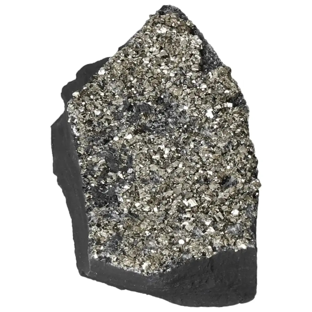 Pyrite with Basalt crystal showcasing a sparkling surface, offered by Sylvia Crystals, ideal for natural decor and grounding energy.