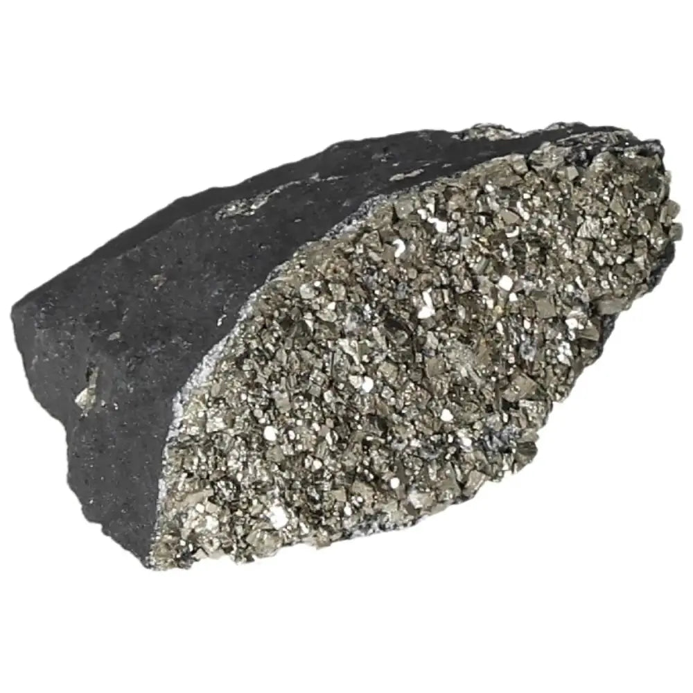 Luxury Pyrite with Basalt crystal from Sylvia Crystals, symbolizing beauty and power, ideal for enhancing independence and overcoming fear.