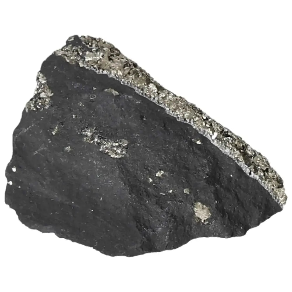 Pyrite with Basalt crystal from Sylvia Crystals, a decorative and transformative piece for inspiring independence and overcoming fear.