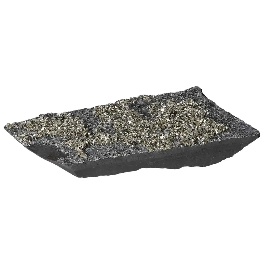 Premium Pyrite with Basalt crystal slab from Sylvia Crystals, ideal for enhancing confidence and creativity.