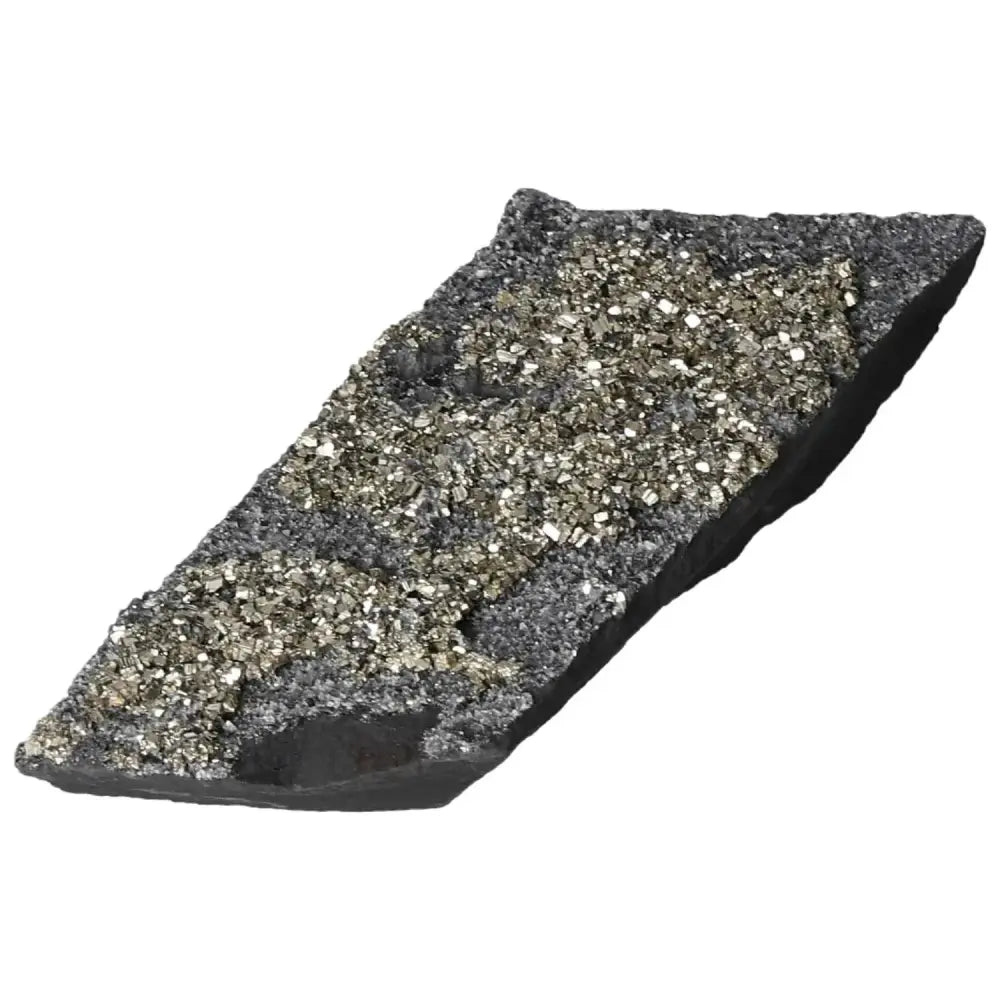 Close-up of Pyrite With Basalt, showcasing shimmering pyrite crystals on a dark basalt base, perfect for enhancing creativity and confidence.