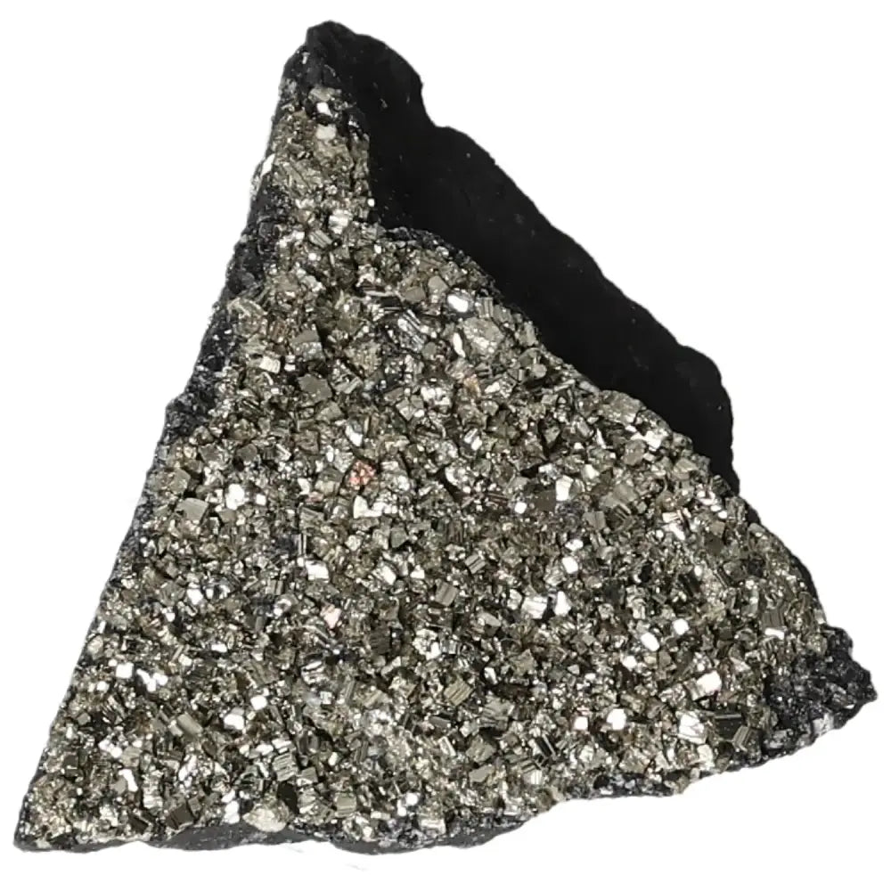 Premium Pyrite with Basalt crystal from Sylvia Crystals, showcasing shimmering pyrite and dark basalt for luxury and spirituality.