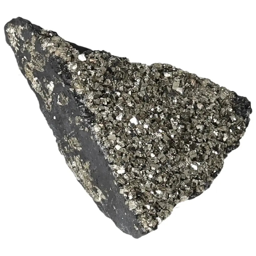 Premium Pyrite with Basalt crystal by Sylvia Crystals, showcasing luxury and spirituality in an exquisite handpicked blend.