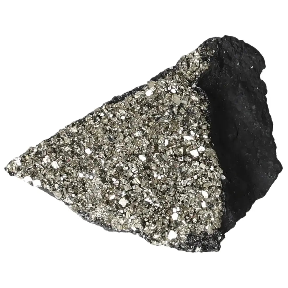 Pyrite with Basalt crystal by Sylvia Crystals, showcasing luxury and spirituality with dynamic energy and grounding power.