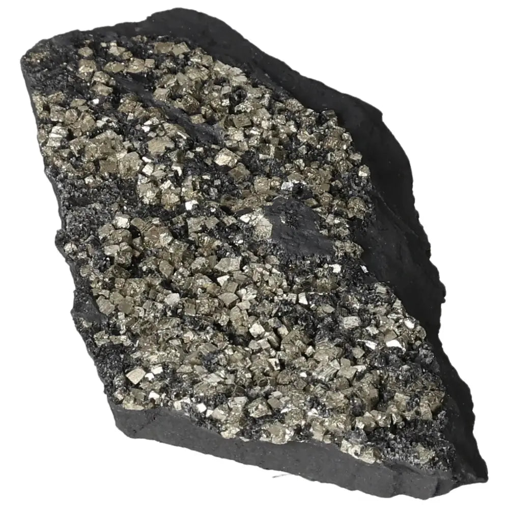 Pyrite With Basalt crystal, enhancing courage, creativity, and independence, from Sylvia Crystals collection.