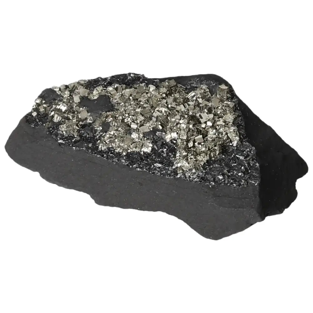Pyrite with basalt crystal by Sylvia Crystals, offering energy-boosting properties for creativity and mental clarity.