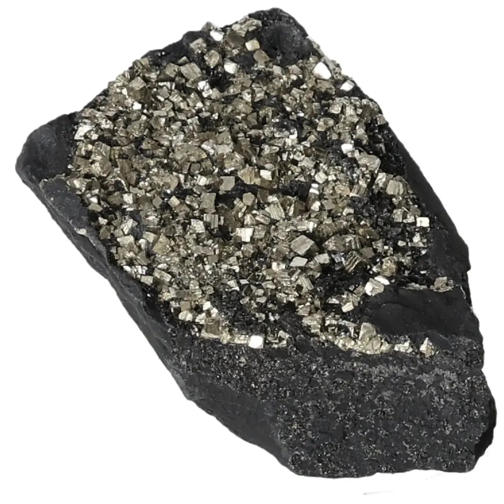 Elegant Pyrite on Basalt crystal, showcasing a blend of spiritual and material energies, promoting innovation and self-reliance.