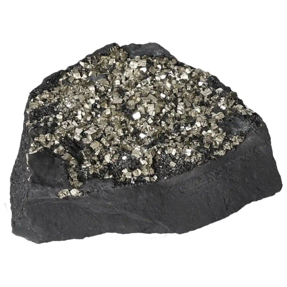 Exquisite pyrite and basalt mineral formation showcasing Sylvia Crystals' unique blend of spiritual energy and luxury.