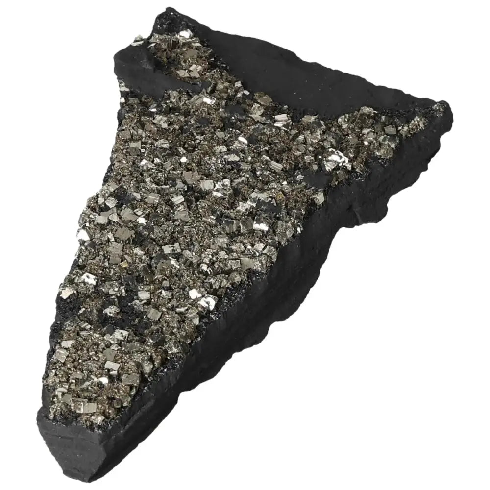 Sylvia Crystals' Pyrite with Basalt stone, showcasing the metallic shimmer of pyrite against the dark, grounding basalt.