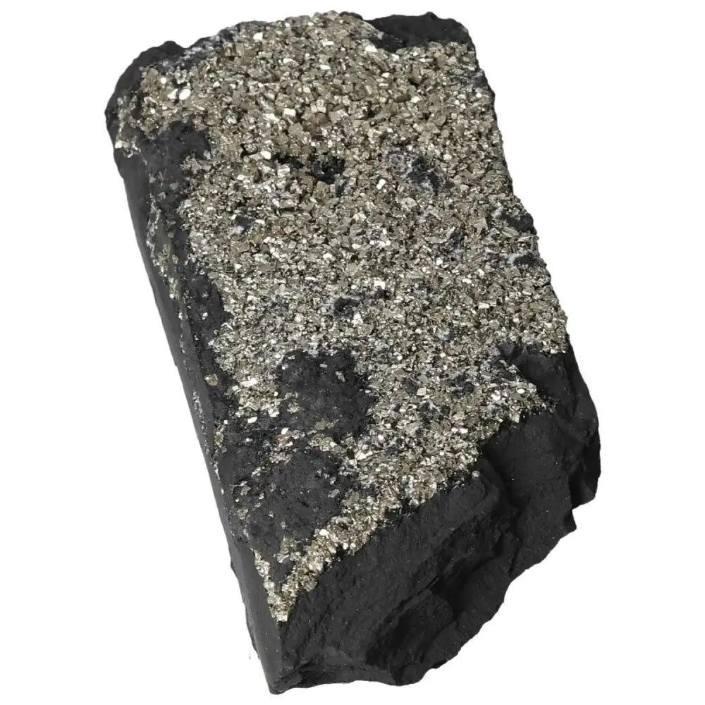 Sparkling Pyrite on Basalt rock from Sylvia Crystals, enhancing independence and creativity with a luxurious feel.