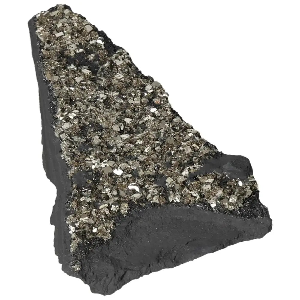 Exquisite pyrite and basalt stone showcasing metallic luster and grounding elegance, ideal for spiritual enrichment and decor.