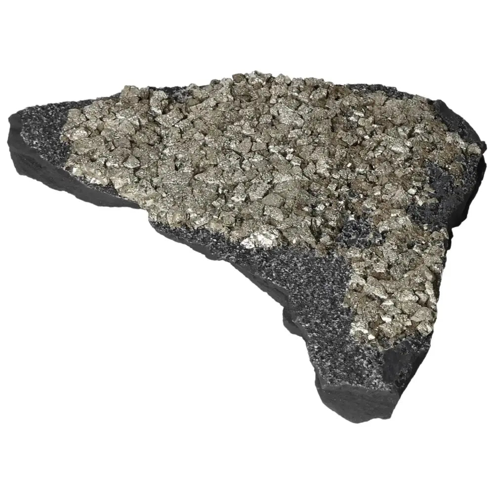 Pyrite with Basalt crystal, premium selection from Sylvia Crystals, showcasing metallic gleam over dark basalt base.