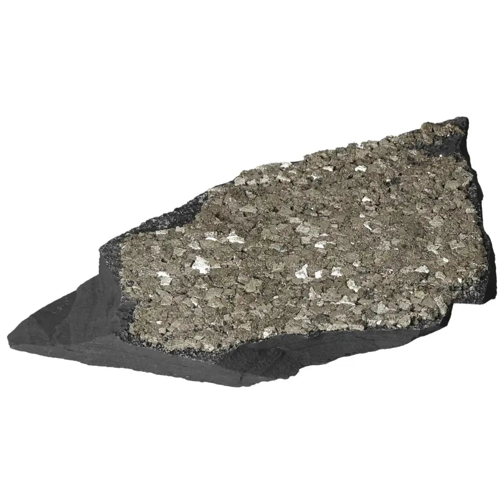 Pyrite with basalt crystal, showcasing shimmering pyrite on dark basalt, symbolizing grounding and empowerment from Sylvia Crystals.