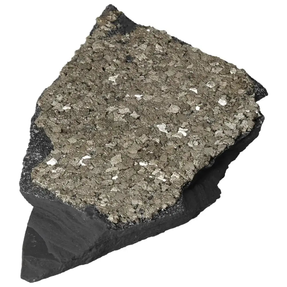 Pyrite with Basalt crystal by Sylvia Crystals, showcasing its metallic luster and grounding energy properties.