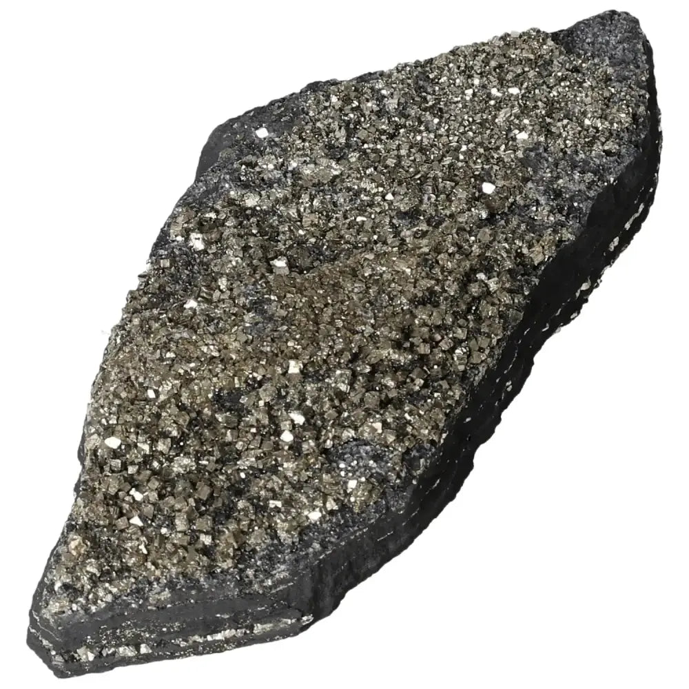 Luxurious Pyrite With Basalt stone, showcasing sparkling pyrite crystals atop a dark basalt base, ideal for personal growth and energy balance.