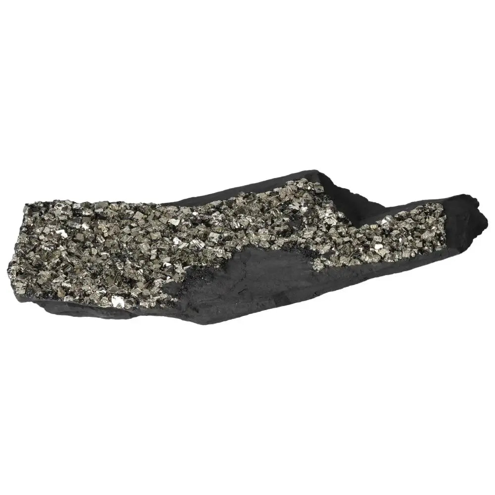 Polished Pyrite with Basalt crystal, showcasing resilience and grounding synergy for empowerment, from Sylvia Crystals.