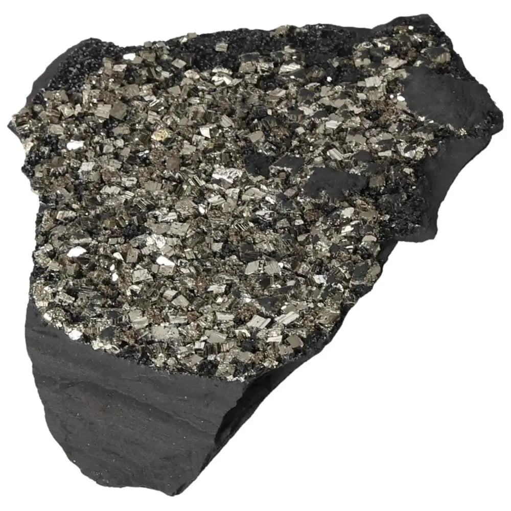 Pyrite with Basalt from Sylvia Crystals, showcasing sparkling gold-like pyrite atop dark basalt, enhancing personal growth and energy.